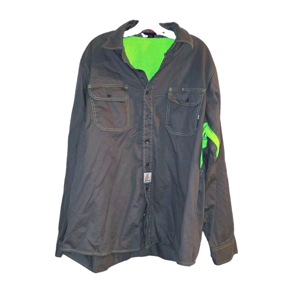 Bocomal Flame Resistant FR Work Shirt Men's XL Charcoal Gray Hi-Vis CAT 2